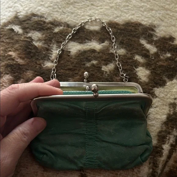 Vintage HOBO leather teal wall change purse with chain - Picture 3 of 7